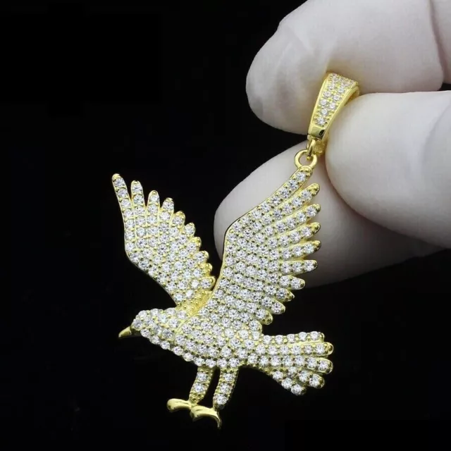 Colgante ""3D PÁJARO"" moissanita real de corte redondo de 2 quilates enchapado en oro amarillo 14 K en plata 2