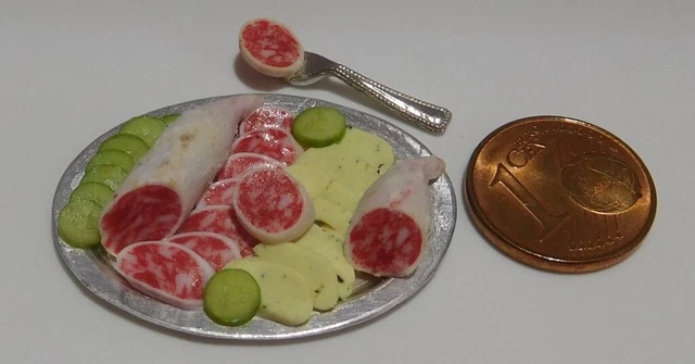Platte mit Mettwurst,Käse,Miniatur 1:12,Küche,Puppenhaus,Modellbau,