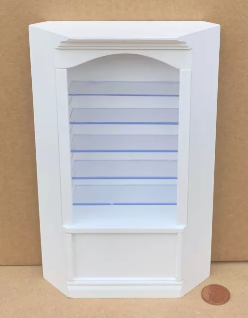 White Painted Wood Deluxe Corner Shelf Unit Dolls House 1:12 Scale Furniture 234
