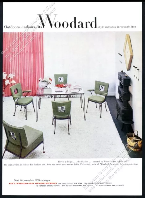 1953 Woodard wrought iron Skyline dining table chairs photo vintage print ad