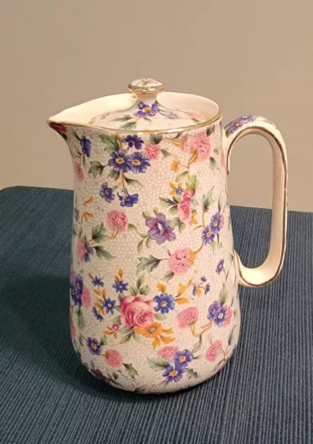 Rare Grimwades Royal Winton Ivory "Old Cottage Chintz" Floral Syrup Pitcher