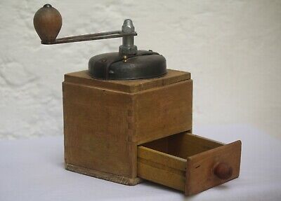 Antique Vintage Wood and Iron Hand Crank Coffee Grinder Mill