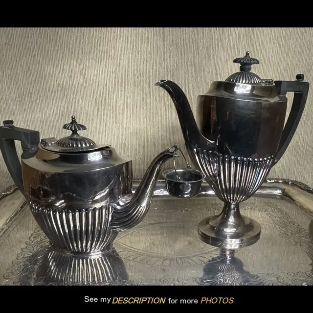 Antique 6pc Cheltenham England Silver Plate Tea Set with Tray Half Ribbed 3