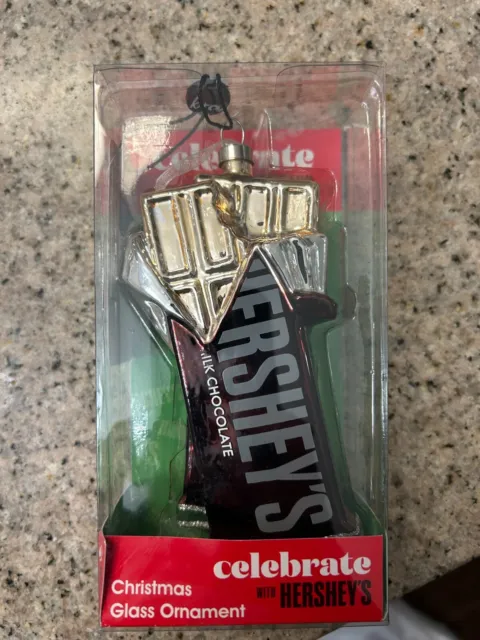Hershey's Chocolate Candy Bar Glass Christmas Ornament NEW in Box!