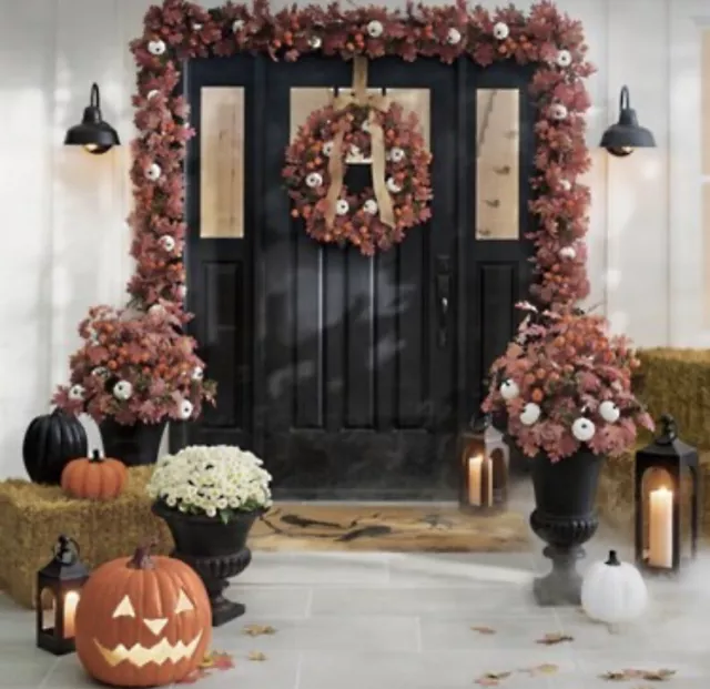 Frontgate Grandin Road Pumpkin Festival Fall Wreath Front Door 26"  NEW in Box 2