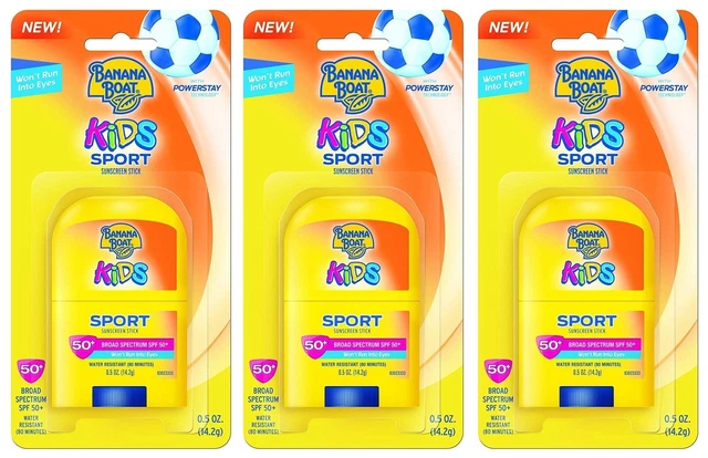 Barco Banana FPS 50+ Niños Palo Deportivo 0,5 Onzas (14 ml) (paquete de 3) Expiración 10/23 y 12/24