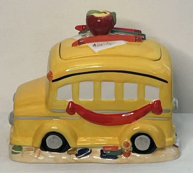 School Bus Teacher Gift Cookie Jar Large Ceramic Yellow TEACHERS BRING DREAMS