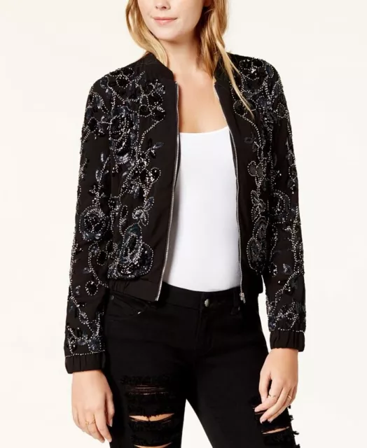 Endless RoseEmbellished Black Sequin Embroidered Bomber Jacket Top Medium