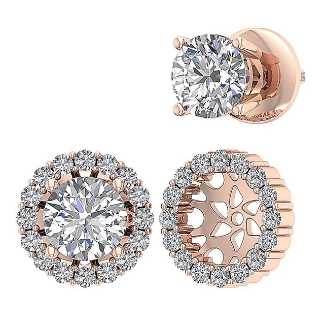 I1 G 2.10Ct Round Diamond Removable Jacket Studs Earrings White Yellow Rose Gold I1 G 2.10Ct Round Diamond Removable Jacket Studs Earrings White Yellow Rose Gold