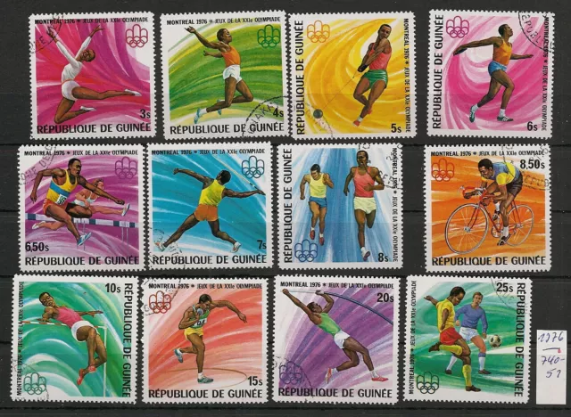 7/1223) Guinea 740-751A Olympiade 1976 Radsport Fußball Stabhochsprung Kugel