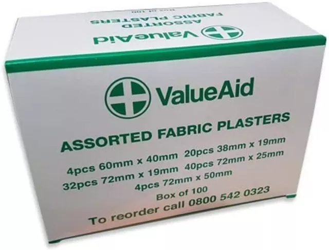 Value Aid Assorted Fabric Plasters - Box of 100 100 Count (Pack 1)