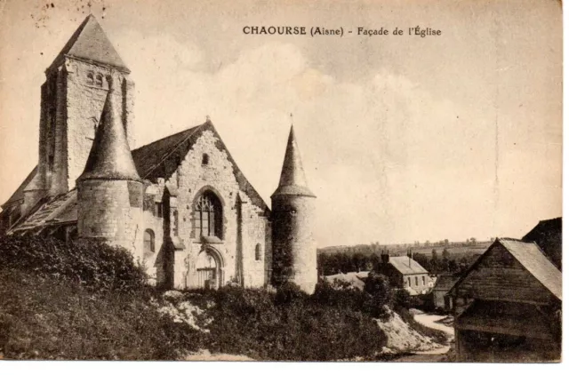 Carte postale ancienne : Chaourse (02 340), façade de l'église