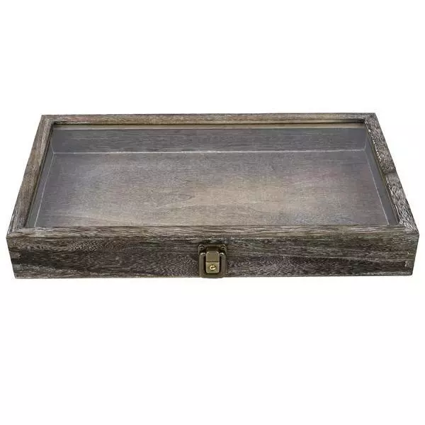 Rustic Weathered Dark Oak Stained Wood Glass Top Pad Display Case Pick Pad Color