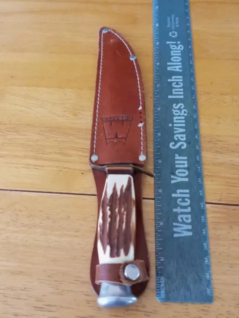 Vintage Monarch Stag Fixed Blade 5.5" Knife With Leather Sheath Made In Japan