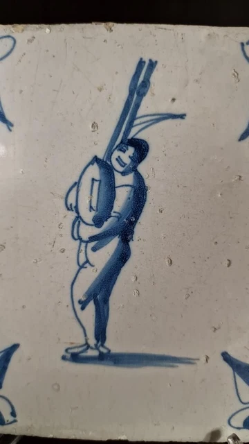 Antique Rare  Dutch  Delft  Tile  Bag-Pipe Player 17 Th Century 2