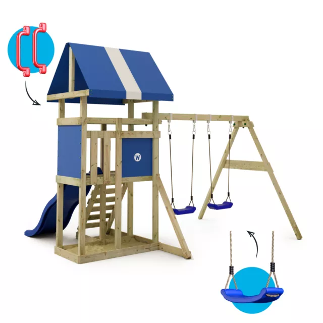 WICKEY Dinkyhouse - Telaio da arrampicata in legno - parco giochi con scivolo e altalena 2