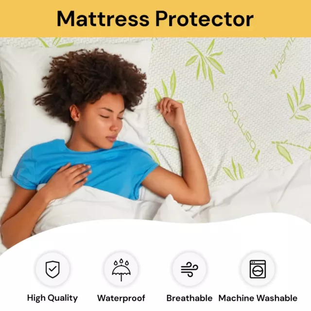 Bed Mattress Protector Bamboo Waterproof Topper Fully Fitted Cover Queen King AU 2