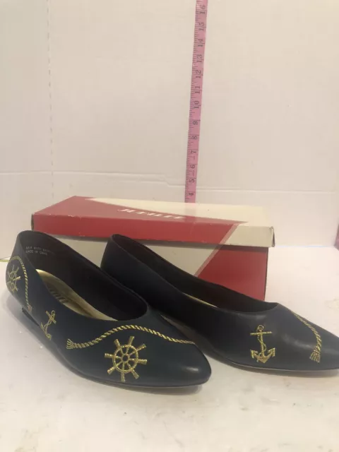 Vtg Jubilee By Myers’s  Blue Shoes embellished w/Gold Navy Emblems BOX “Daniele