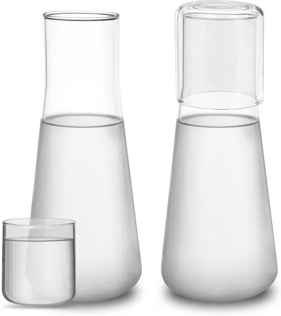 Clear Bedside Water Carafe 2 Pack, 800ml/26fl.oz Borosilicate Glass Tumbler 3