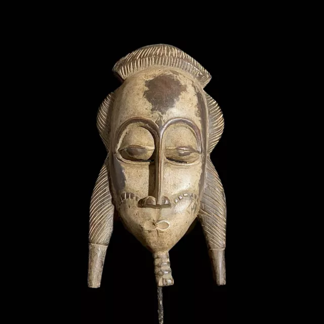 African Mask Antiques Tribal Face Vintage Wood Carved Yaure Guro Mask-8063