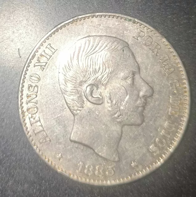 1885 Philippines King Alfonso XII of Spain 50 centimos de peso silver coin AU