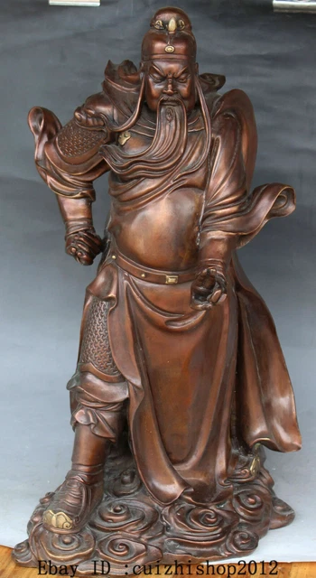 Chinese Red Bronze Copper Stand Guan Guan Yu Warrior God knight General statues