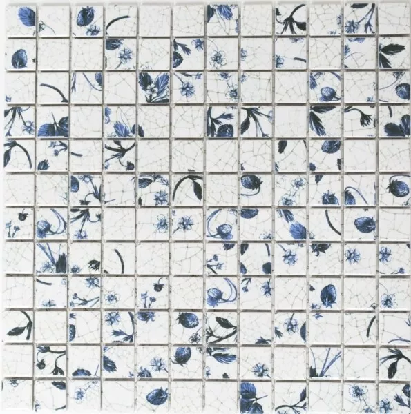 Céramique Mosaïque Vintage Retro Blanc Bleu Fleur Carreaux de Mosaique