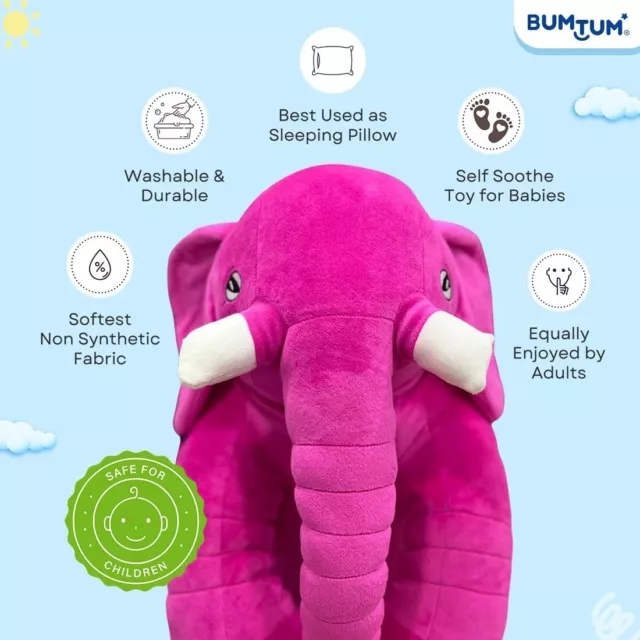 BUMTUM Baby Elephant Pillow | Elephant Soft Toy | Big Size Fibre Filled Stuffed 3