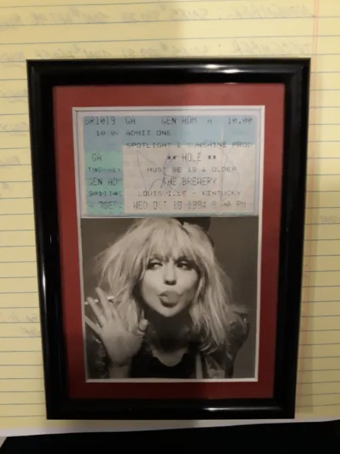 RARE Courtney Love (Singer) Framed Photo with Signed 1994 Ticket Stub w/COA
