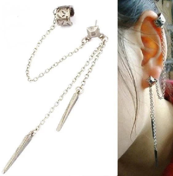 SPIKE Ohrstecker Stacheln Kette Ohrring Gothic Ohrklemme Ohrring 2 Farben NEU