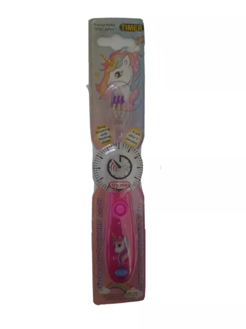 KIDS Pink UNICORN Toothbrush Flashing TIMER Soft Toothbrush  LIGHT / DARK PINK