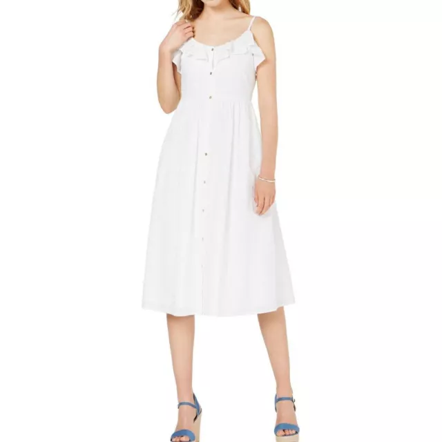 MICHAEL KORS NEW Women's Cotton Ruffled Eyelet Midi Shirt Dress TEDO