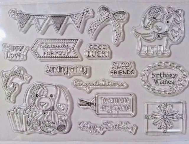 15 Clear Silicone Stamp Dog Banner Sentiment Card Making Scrapbooking Journal