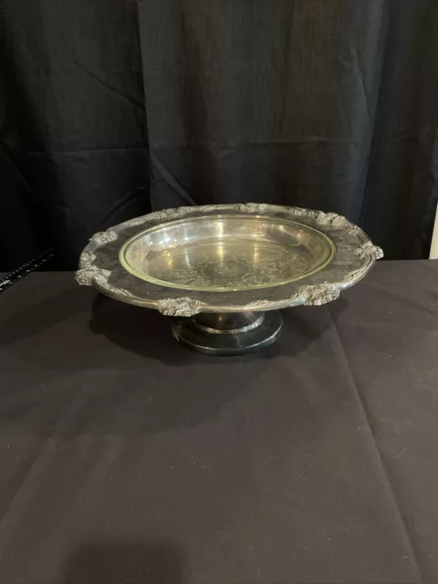 Vintage Silver Plate Pedestal Centerpiece Bowl Pumpkin Design 14-1/2” Z1030