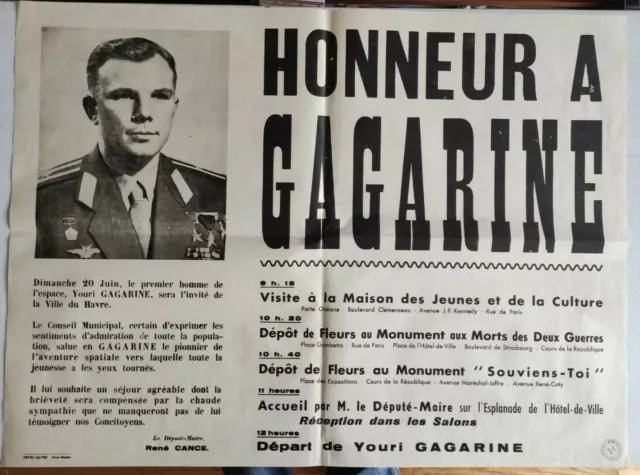 Affiche originale - Honneur à GAGARINE - Le Havre - 1965 - René CANCE