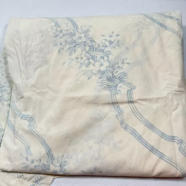 vtg dan river flat sheet queen blue flowers ribbons blend no iron percale mcm