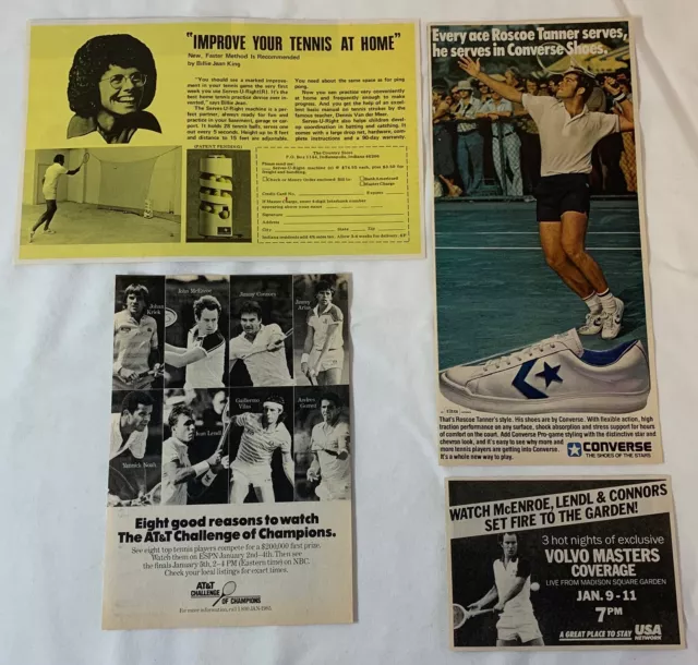 Menge Von Vier Tennis Thema Ads 1976-1985 ~ John Mcenroe,Billie Jeans King ,Mehr