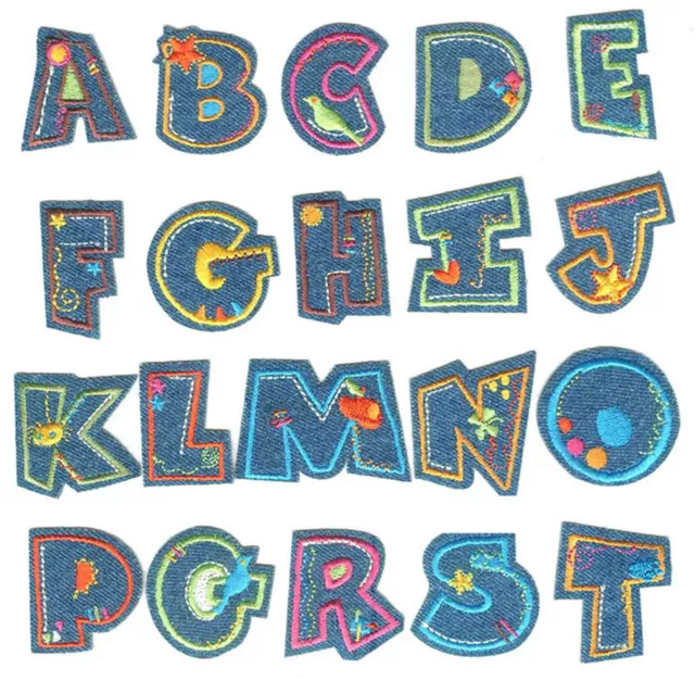 Letters Alphabet Boys Blue Denim Iron on Sew On Patch Applique DIY Personalise