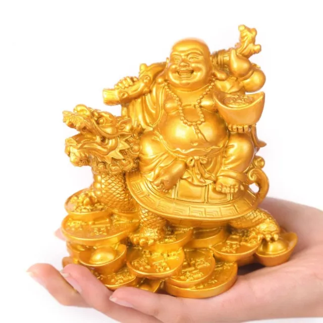 Laughing Buddha Riding Dragon Turtle Figurines Statue Buddha Ornaments  Chinese