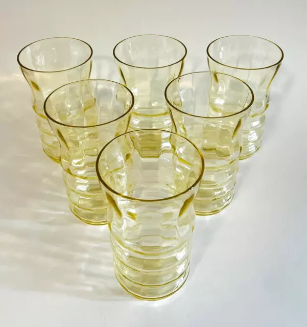 Set of 6 Vintage Yellow Depression Glass Tumblers 5" Tall 10 oz Capacity