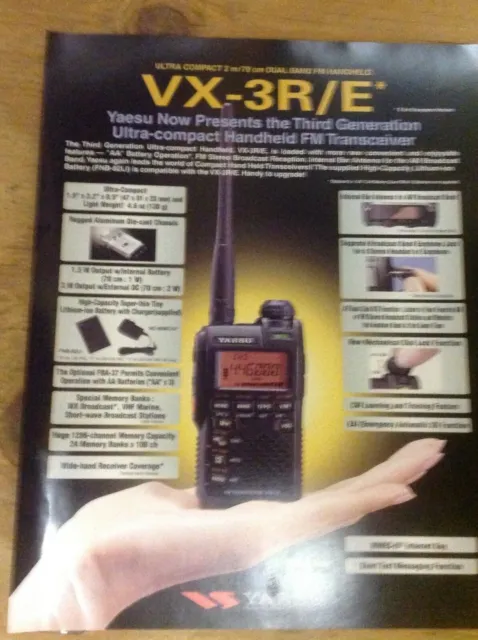 Brochure couleur Geuine Yaesu VX-3 - 1 page double face - flambant neuf