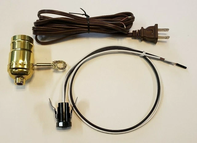 Gwtw Lamp Kit With 3 Terminal Socket, Night Light Socket,Brown Cord Set 950J