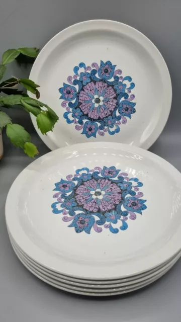 alfred meakin Set 6 glo white country Purple Floral flower, Dinner plates 10in