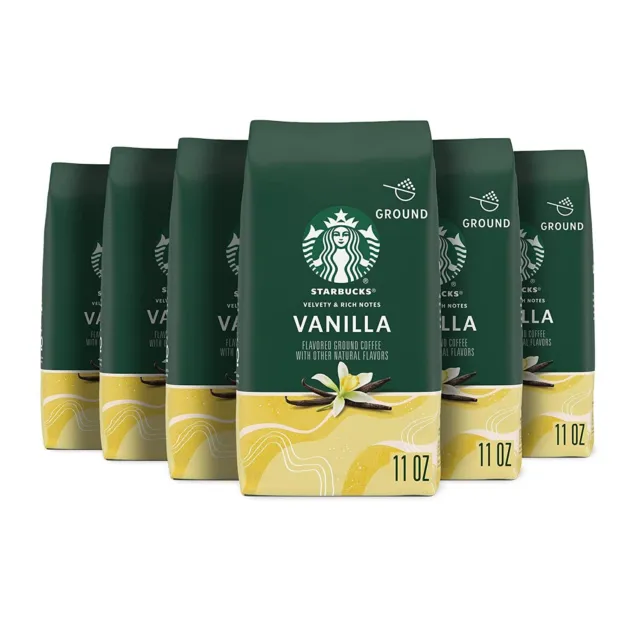 6 Packs Starbucks Vanilla Flavored Ground Coffee 11 Oz Bag Each Exp Feb-24