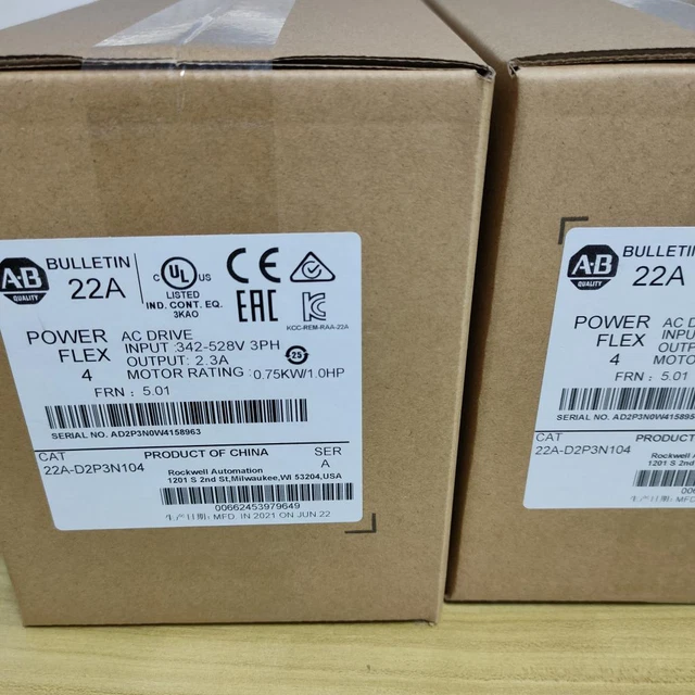 2021 Allen Bradley 22A-D2P3N104 /A Powerflex 4 AC Drive 1HP Surplus SEALED