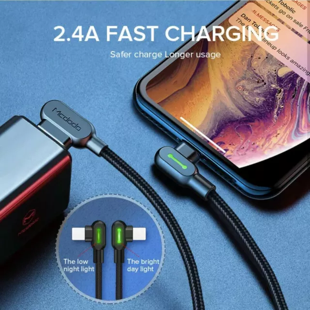 MCDODO Fast USB Cable Heavy Duty Charging Syn Charger iPhone 90 degree angle AU