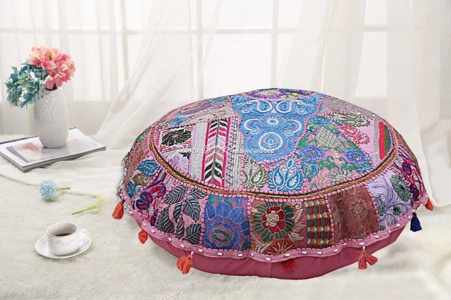 Housse Amovible Pour Coussin De Sol - Ronde, Coton Et Lin, Diamètre 45 Cm Hauteur 6 Cm, élastique Anti-glisse, Lavable