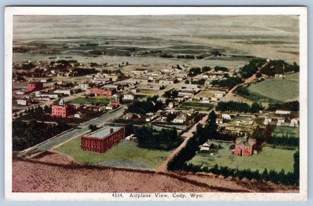 1920's CODY WYOMING AIRPLANE VIEW AERIAL BIRD'S EYE VIEW ANTIQUE POSTCARD
