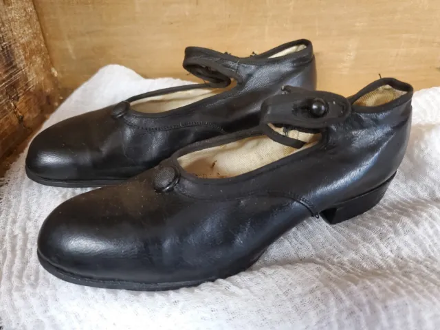 Vintage 1900's Children's Shoes Antique Kids Mary Jane Style Black Button 5105