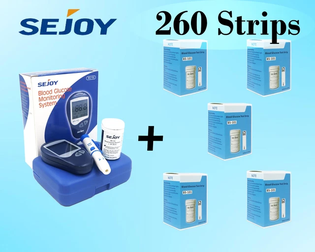 Medidor de glucosa en sangre, kit de monitor de glucosa con 260 tiras SEJOY BG 102.